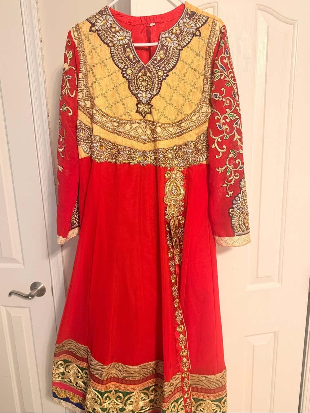 Women wedding heavy work Red and Gold Embroidered Party Dress/ long dress